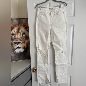 Zara White Distressed Knee Skinny Jeans